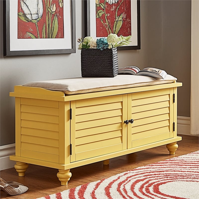 iNSPIRE Q Velvet Cushion Wood Storage Bench - Yellow