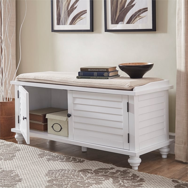 iNSPIRE Q Velvet Cushion Wood Storage Bench - White