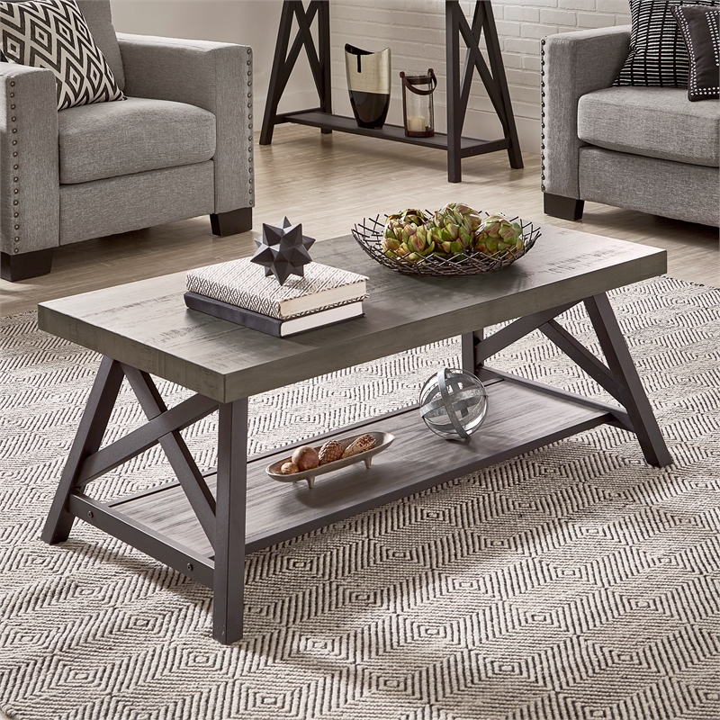 iNSPIRE Q Traditional Engineered Wood Coffee Table with Lower Shelf in Gray