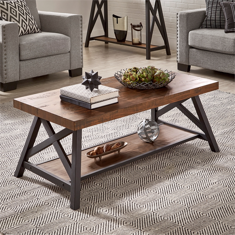 iNSPIRE Q Traditional Engineered Wood Coffee Table with Lower Shelf in Brown