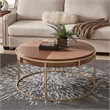 iNSPIRE Q Round Contemporary Wood & Metal Coffee Table in Natural/Gold