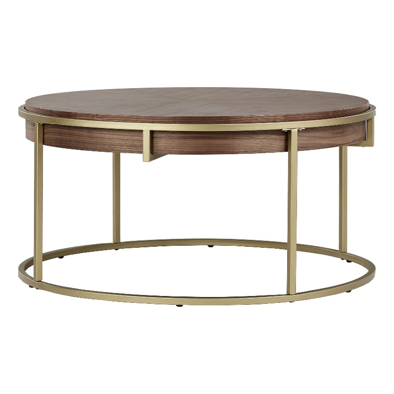 iNSPIRE Q Round Contemporary Wood & Metal Coffee Table in Natural/Gold