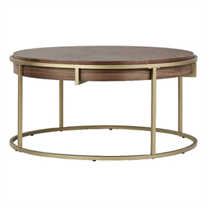 iNSPIRE Q Round Contemporary Wood & Metal Coffee Table in Natural/Gold