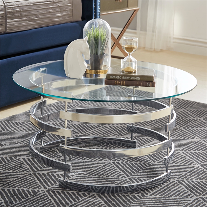 iNSPIRE Q Modern Metal & Tempered Glass Coffee Table in Chrome/Clear