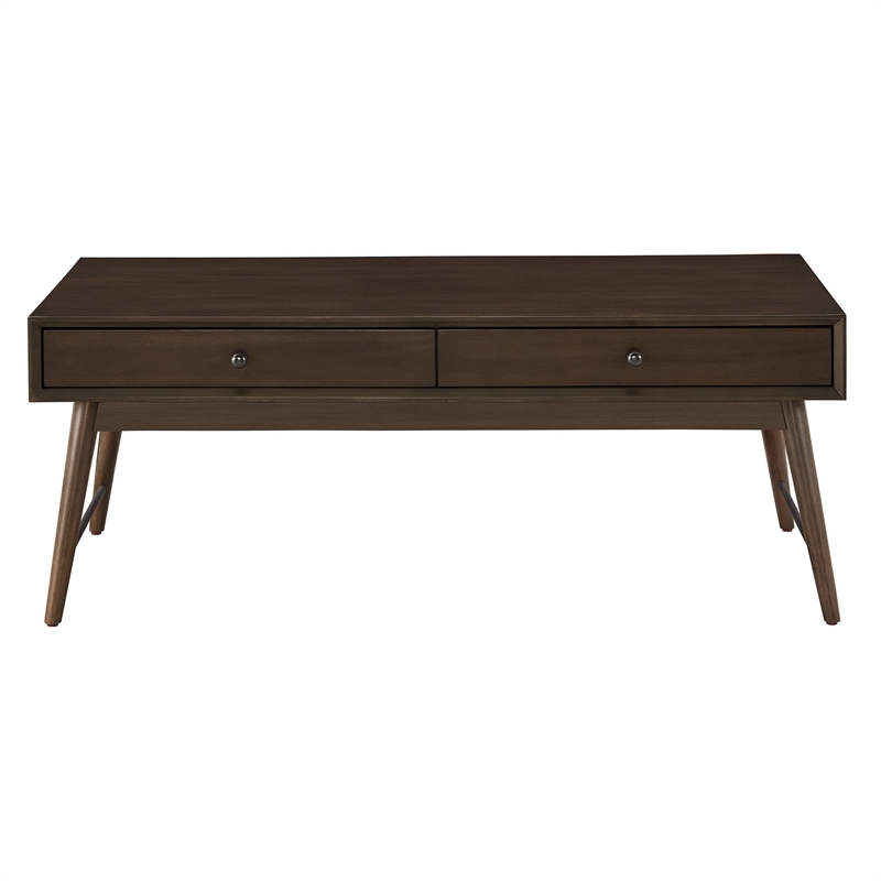 iNSPIRE Q Wood 2-Drawer Coffee Table with Tapered Legs in Dark Walnut