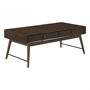 iNSPIRE Q Wood 2-Drawer Coffee Table with Tapered Legs in Dark Walnut