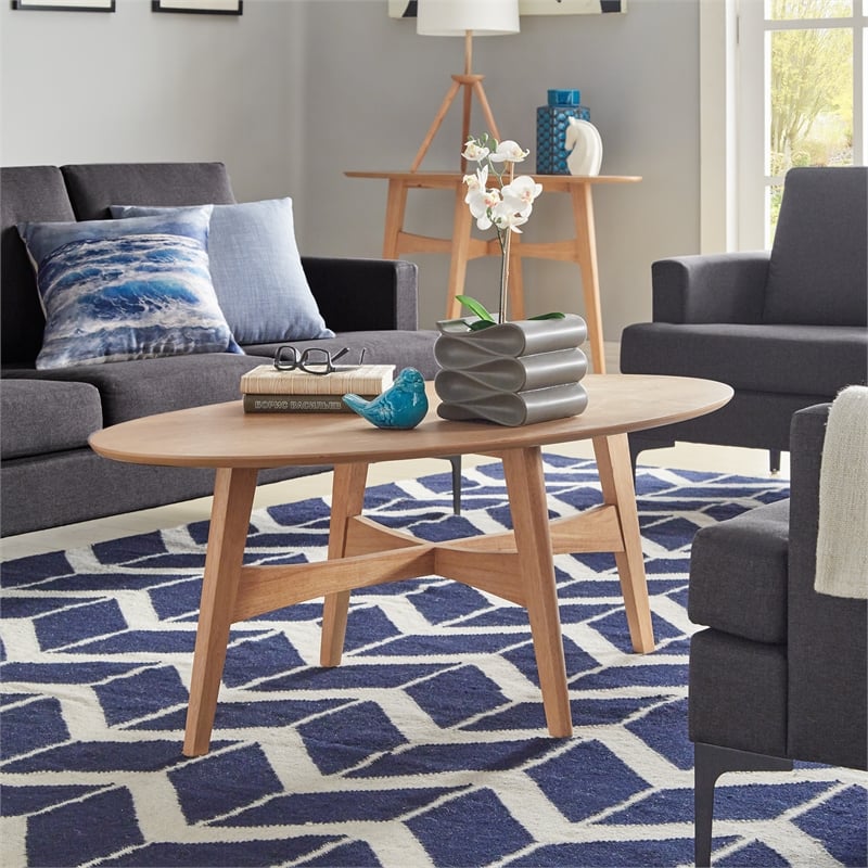 iNSPIRE Q Oval Contemporary Wood Coffee Table with Tapered Legs in Light Oak