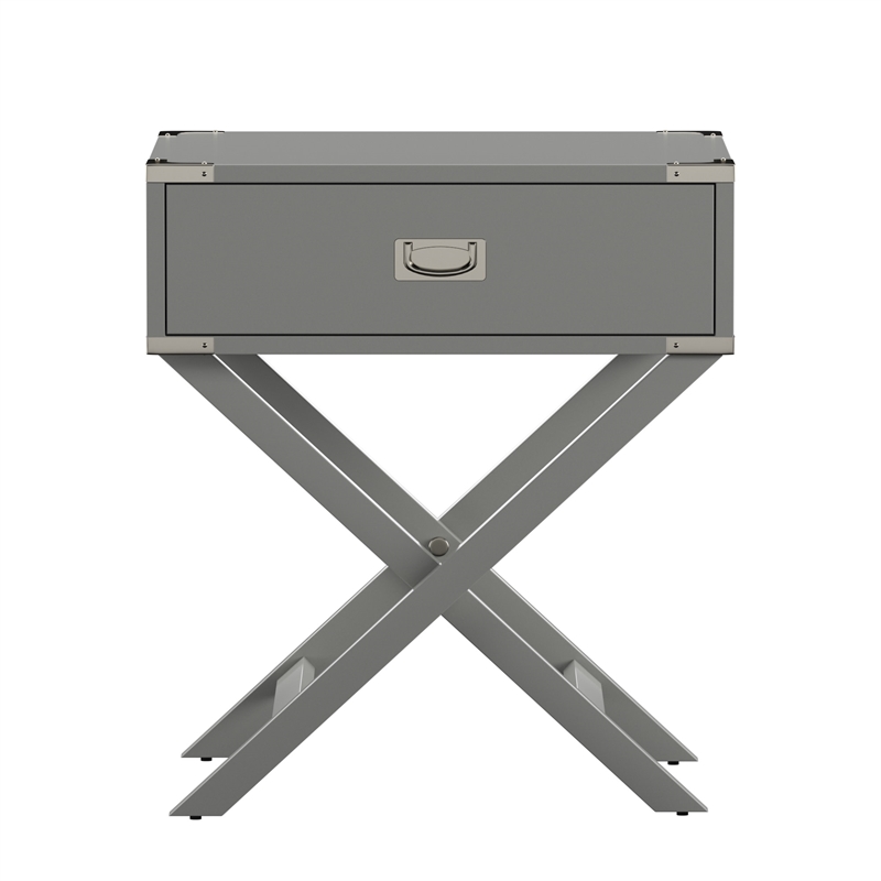 iNSPIRE Q 1-Drawer Modern Wood End Table with X-Base Legs in Frost Gray