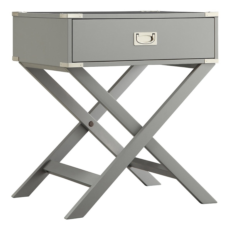 iNSPIRE Q 1-Drawer Modern Wood End Table with X-Base Legs in Frost Gray