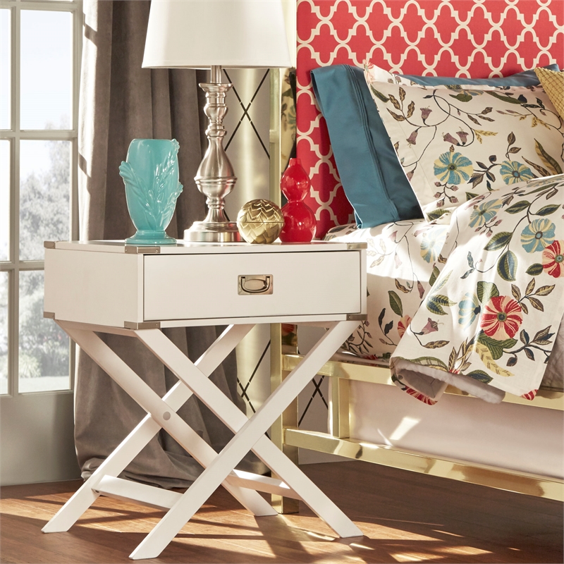 iNSPIRE Q 1-Drawer Modern Wood End Table with X-Base Legs in White