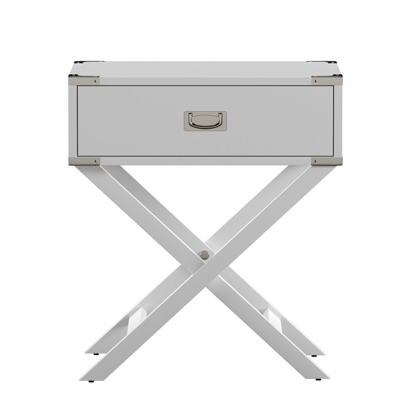iNSPIRE Q 1-Drawer Modern Wood End Table with X-Base Legs in White