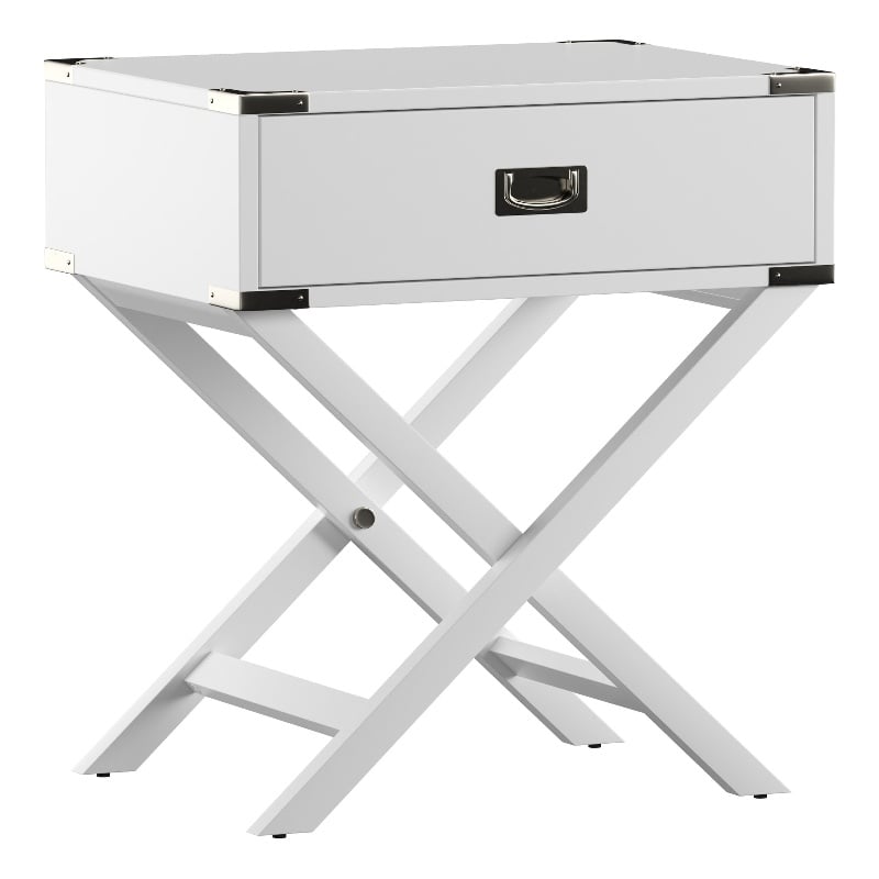 iNSPIRE Q 1-Drawer Modern Wood End Table with X-Base Legs in White