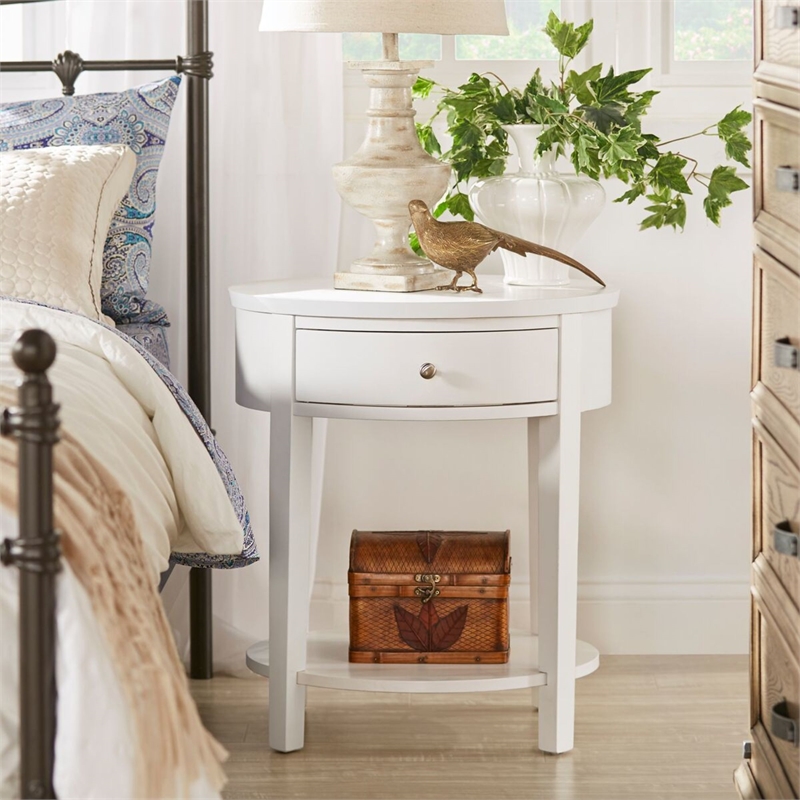 iNSPIRE Q 1-Drawer Oval Modern Wood End Table with Bottom Shelf in White