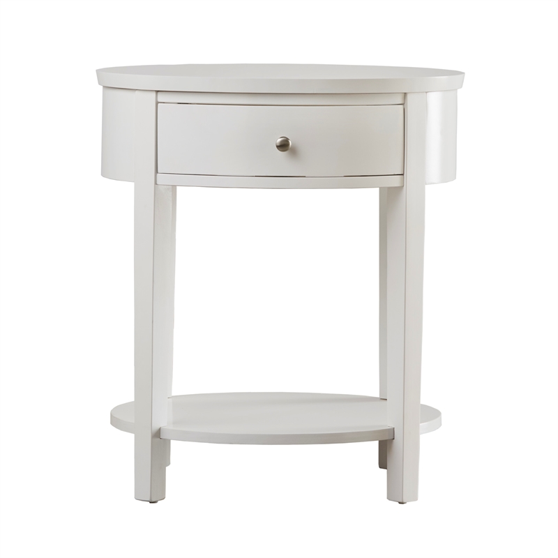 iNSPIRE Q 1-Drawer Oval Modern Wood End Table with Bottom Shelf in White