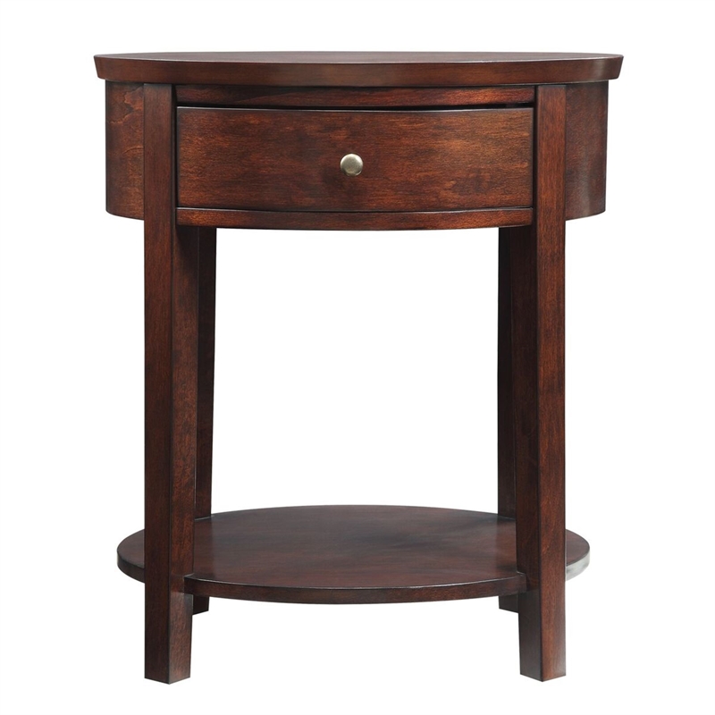 iNSPIRE Q 1-Drawer Oval Modern Wood End Table with Bottom Shelf in Espresso