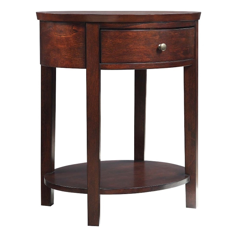 iNSPIRE Q 1-Drawer Oval Modern Wood End Table with Bottom Shelf in Espresso