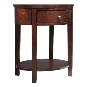 iNSPIRE Q 1-Drawer Oval Modern Wood End Table with Bottom Shelf in Espresso