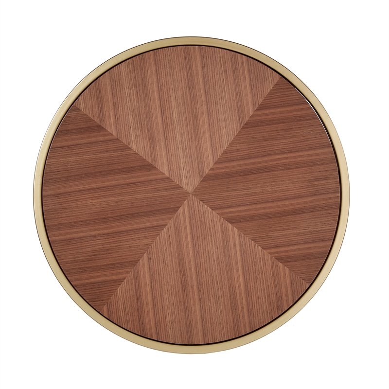 iNSPIRE Q Round Contemporary Wood & Metal End Table with in Natural/Gold