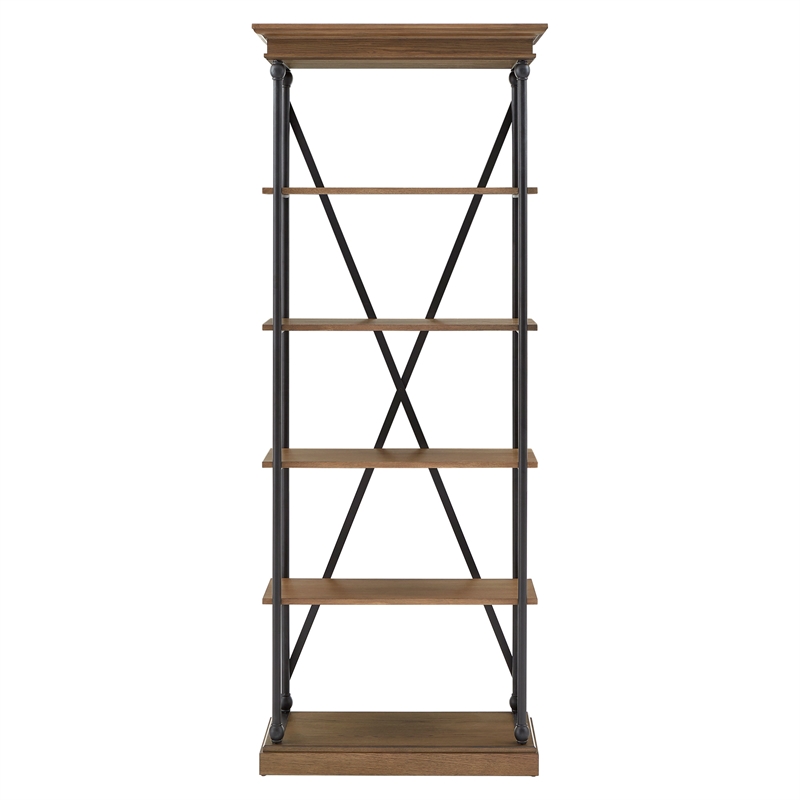 iNSPIRE Q Cornice Etagere 5-Shelf Wood & Metal Bookcase in Antique Brown/Black