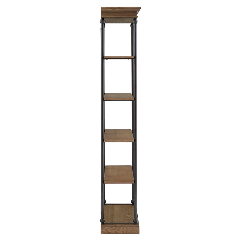 iNSPIRE Q Cornice Etagere 5-Shelf Wood & Metal Bookcase in Antique Brown/Black