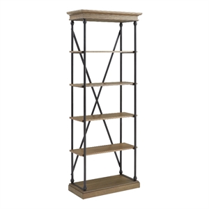 iNSPIRE Q Cornice Etagere 5-Shelf Wood & Metal Bookcase in Antique Brown/Black