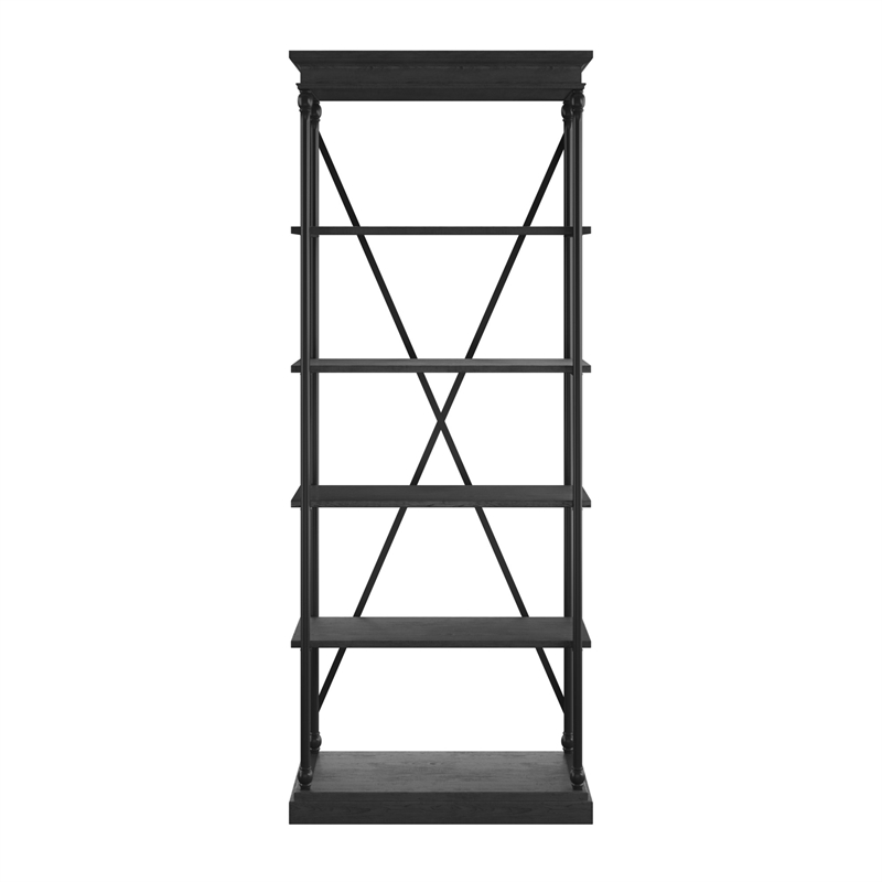 iNSPIRE Q Cornice Etagere 5-Shelf Wood & Metal Bookcase in Antique Black