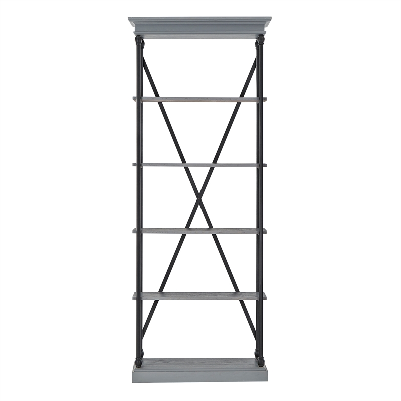 iNSPIRE Q Cornice Etagere 5-Shelf Wood & Metal Bookcase in Antique Gray/Black