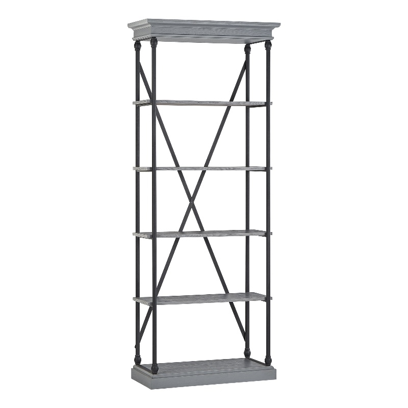 iNSPIRE Q Cornice Etagere 5-Shelf Wood & Metal Bookcase in Antique Gray/Black