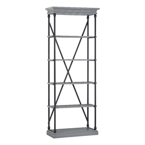 iNSPIRE Q Cornice Etagere 5-Shelf Wood & Metal Bookcase in Antique Gray/Black