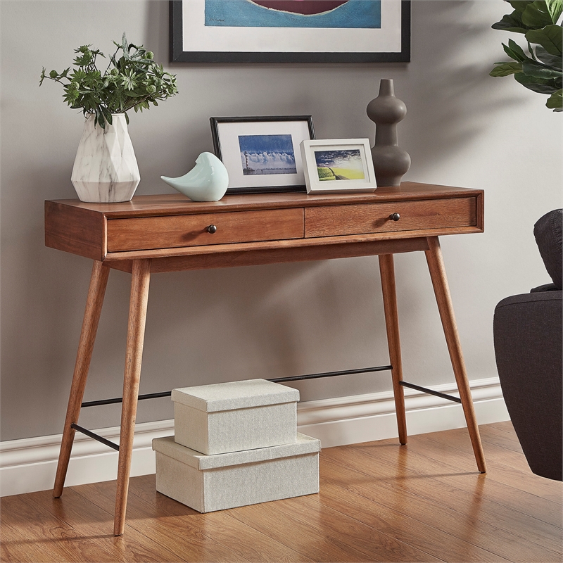 iNSPIRE Q 2-Drawer Wood TV Stand Console Table with Tapered Legs in Brown