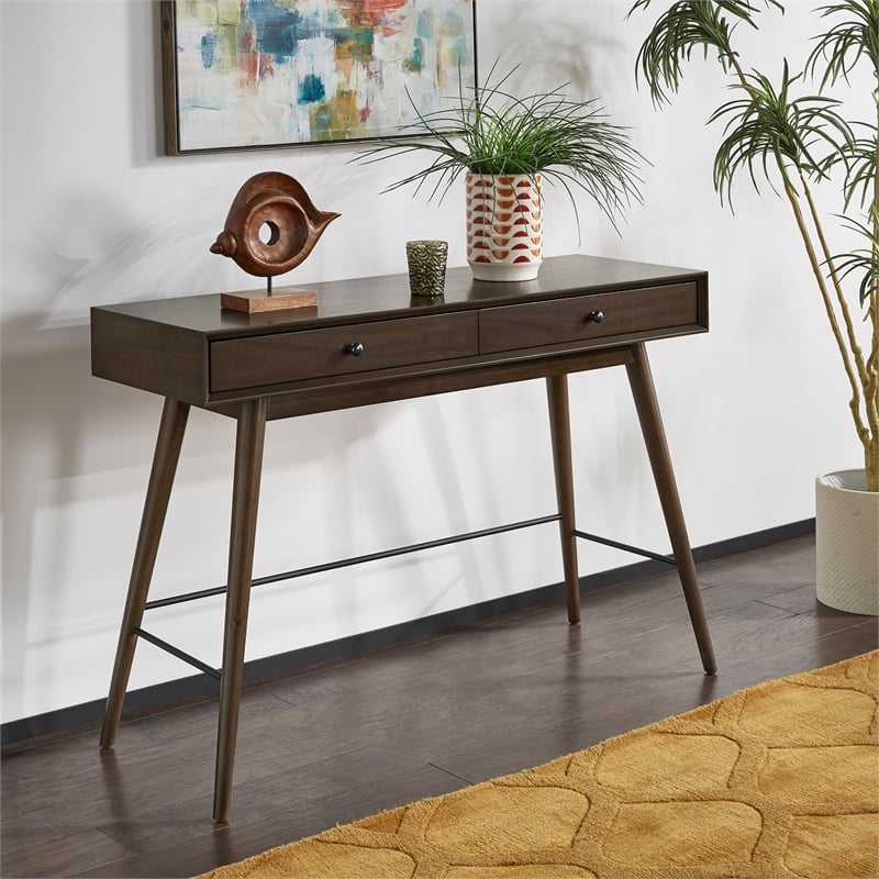 iNSPIRE Q 2-Drawer Wood TV Stand Console Table with Tapered Legs in Dark Walnut