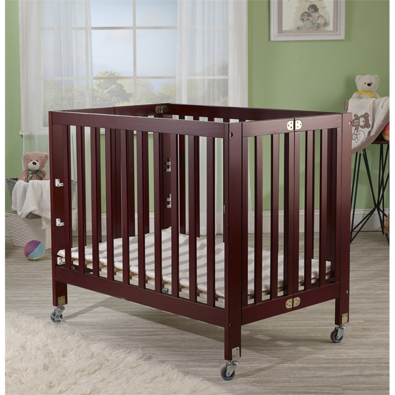 Orbelle Roxy Three Level Modern Solid Wood Mini Portable Crib in Cherry