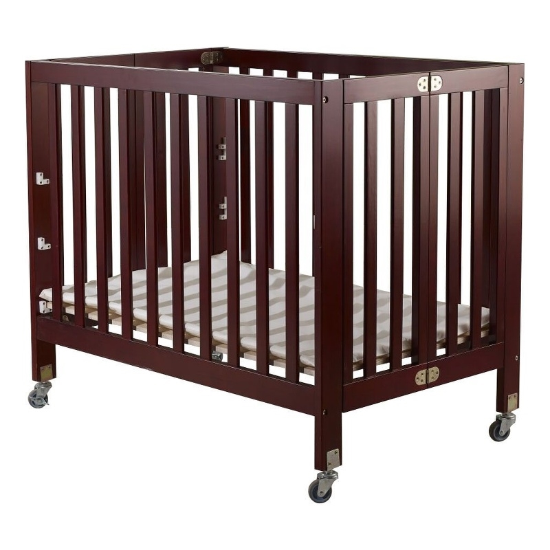 Orbelle Roxy Three Level Modern Solid Wood Mini Portable Crib in Cherry