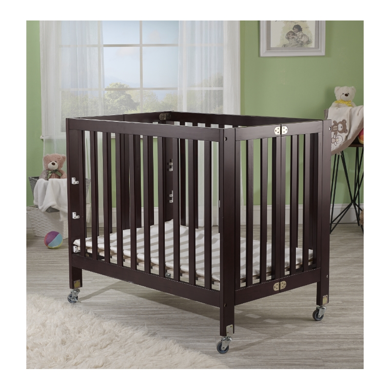 Orbelle Roxy Three Level Modern Solid Wood Mini Portable Crib in Espresso