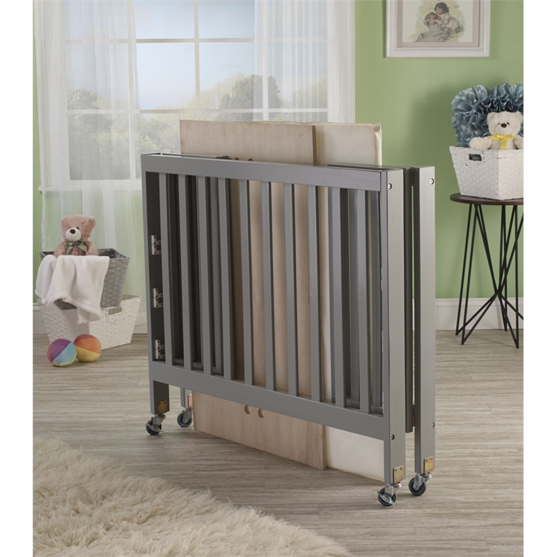 Orbelle Roxy Three Level Modern Solid Wood Mini Portable Crib in Gray