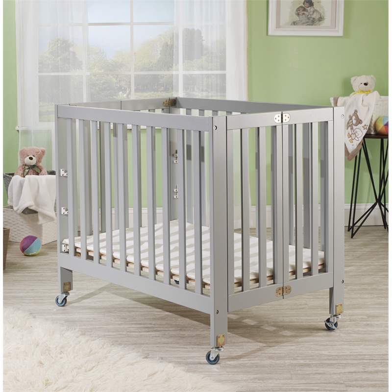 Orbelle Roxy Three Level Modern Solid Wood Mini Portable Crib in Gray