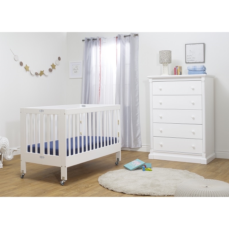 Orbelle Roxy Modern New Zealand Pine Solid Wood Full Size Portable Crib in White