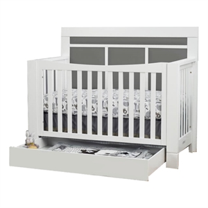 orbelle crystal modern solid wood convertible crib with gray padding in white