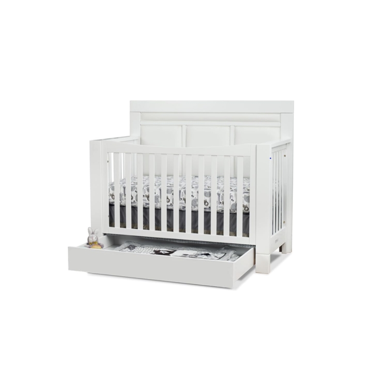 Orbelle Crystal Modern Solid Wood Convertible Crib with White Padding in White