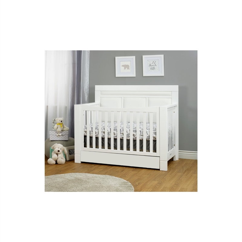 Orbelle Crystal Modern Solid Wood Convertible Crib with White Padding in White