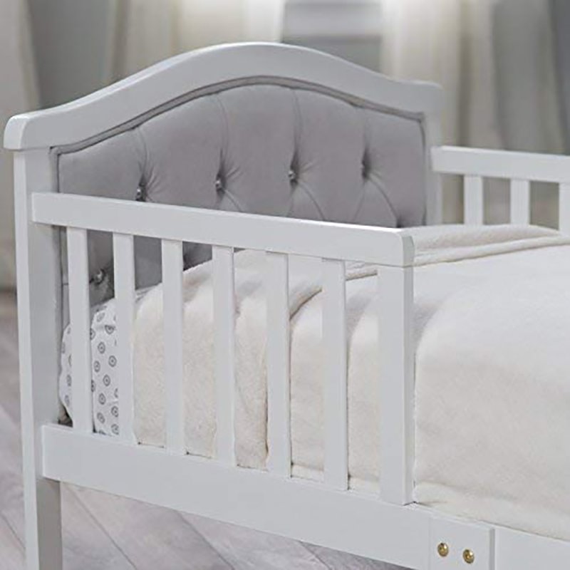 Orbelle Contemporary Solid Wood Toddler Bed in French White/Padded Gray