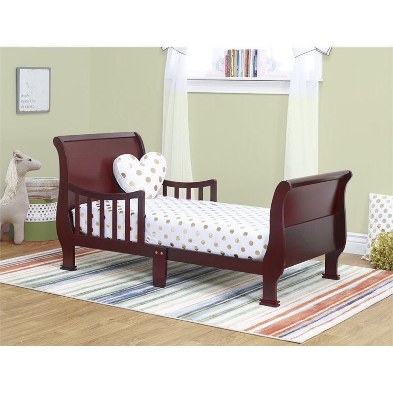 Orbelle Sleigh New Zealand Pine Solid Wood Toddler Bed in Cherry