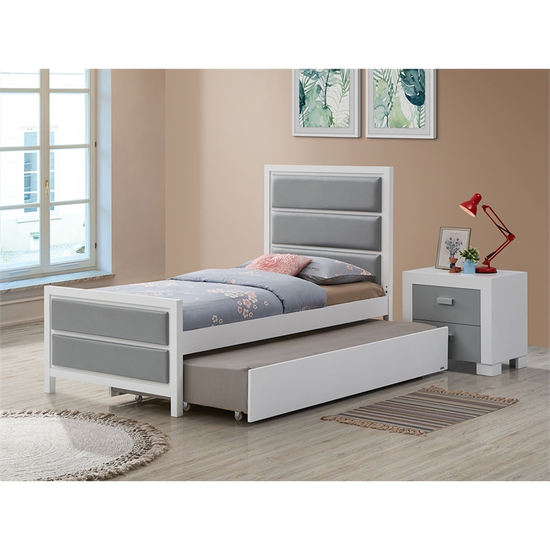 Orbelle Teen Bed 1947 Solid Wood Bed with Silver Vinyl in White