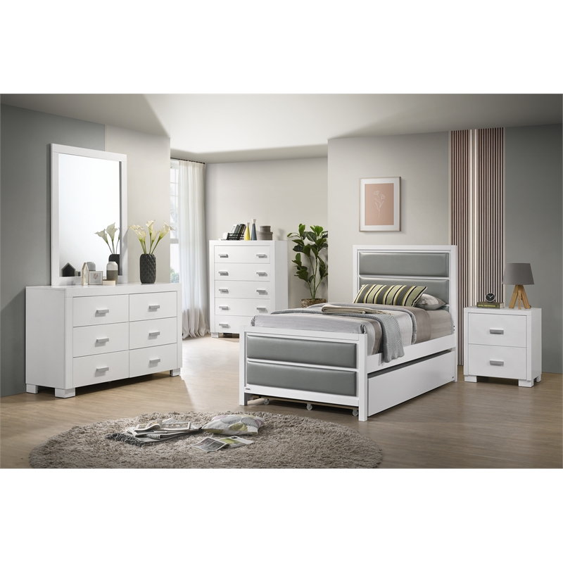 Orbelle Teen Bed 1947 Solid Wood Bed with Silver Vinyl in White