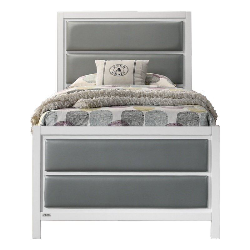 Orbelle Teen Bed 1947 Solid Wood Bed with Silver Vinyl in White