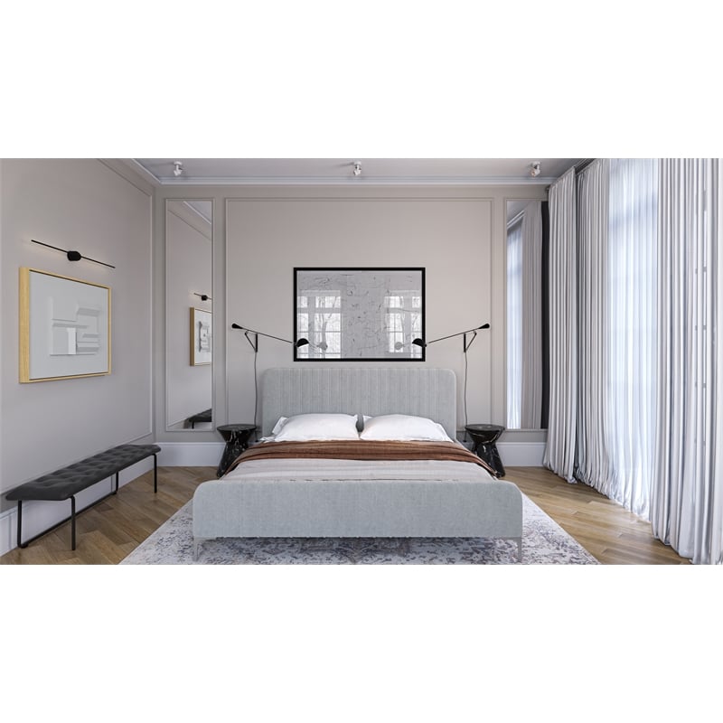 Brant House Heidi Fabric King Bed with Channel Tufted Headboard in Light Gray