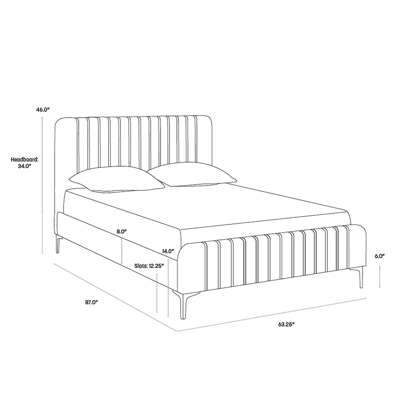 Brant House Heidi Fabric Queen Bed with Channel Tufted Headboard in Dark Gray