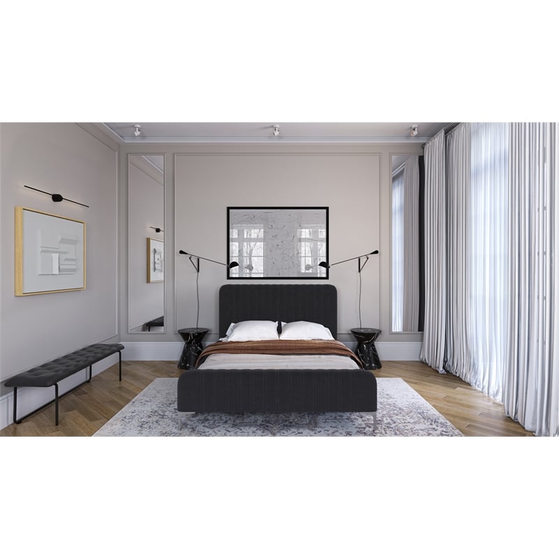Brant House Heidi Fabric Queen Bed with Channel Tufted Headboard in Dark Gray