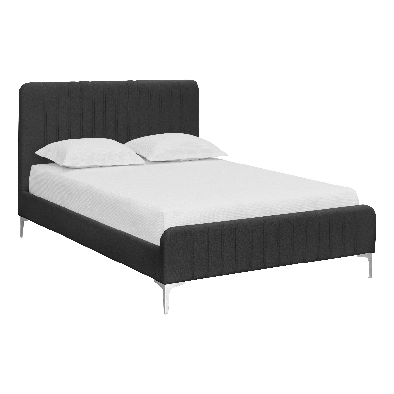 Brant House Heidi Fabric Queen Bed with Channel Tufted Headboard in Dark Gray