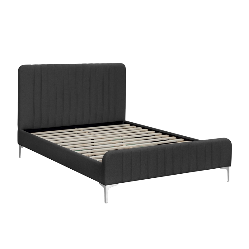 Brant House Heidi Fabric Queen Bed with Channel Tufted Headboard in Dark Gray